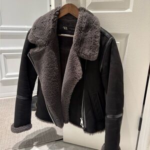 Zara Black and Gray Teddy Jacket